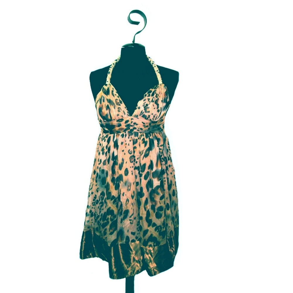 Costa Blanca Animal Print Halter Silk Dress SP